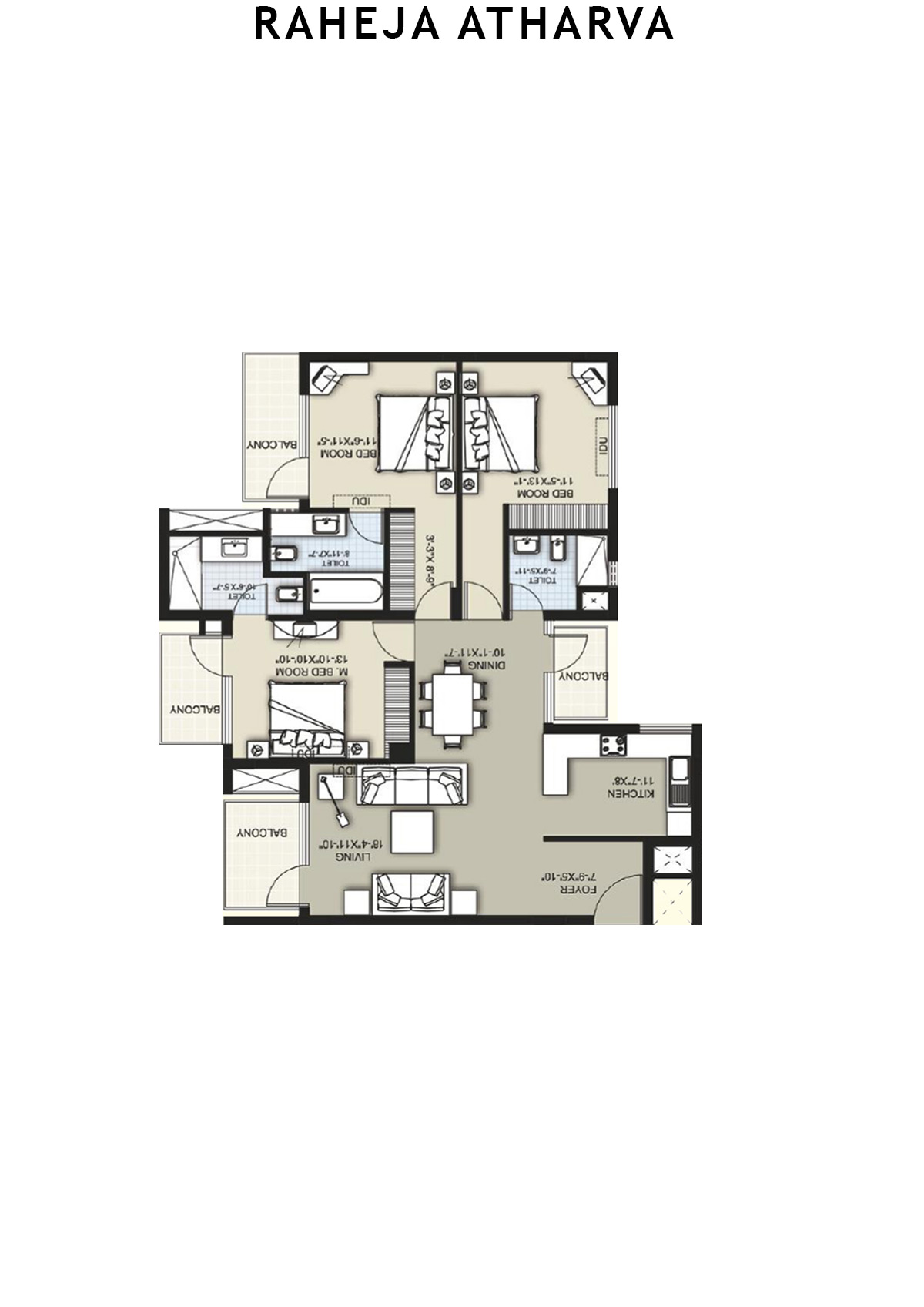 Raheja Atharva Tower H Unit 1 (Type B) Floor Plan