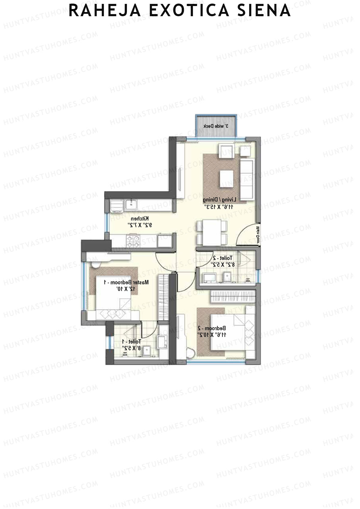 Raheja Exotica Siena, Siena, Unit 10, 2BHK, Super Area 640   sq ft 