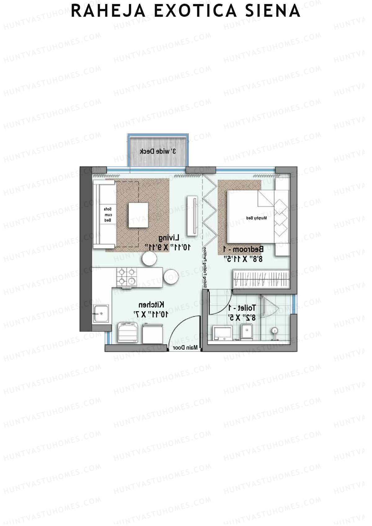 Raheja Exotica Siena, Siena, Unit 2, 1BHK, Super Area 349   sq ft 