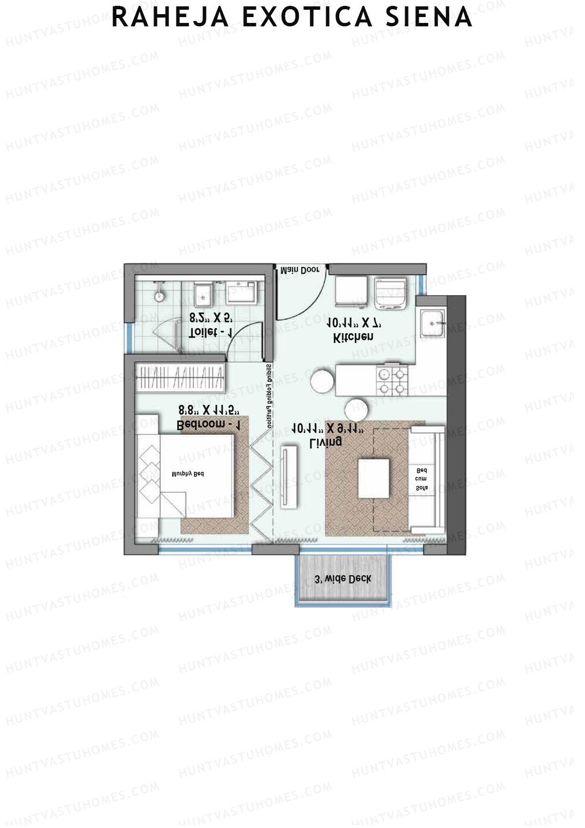 Raheja Exotica Siena, Siena, Unit 5, 1BHK, Super Area 349   sq ft 