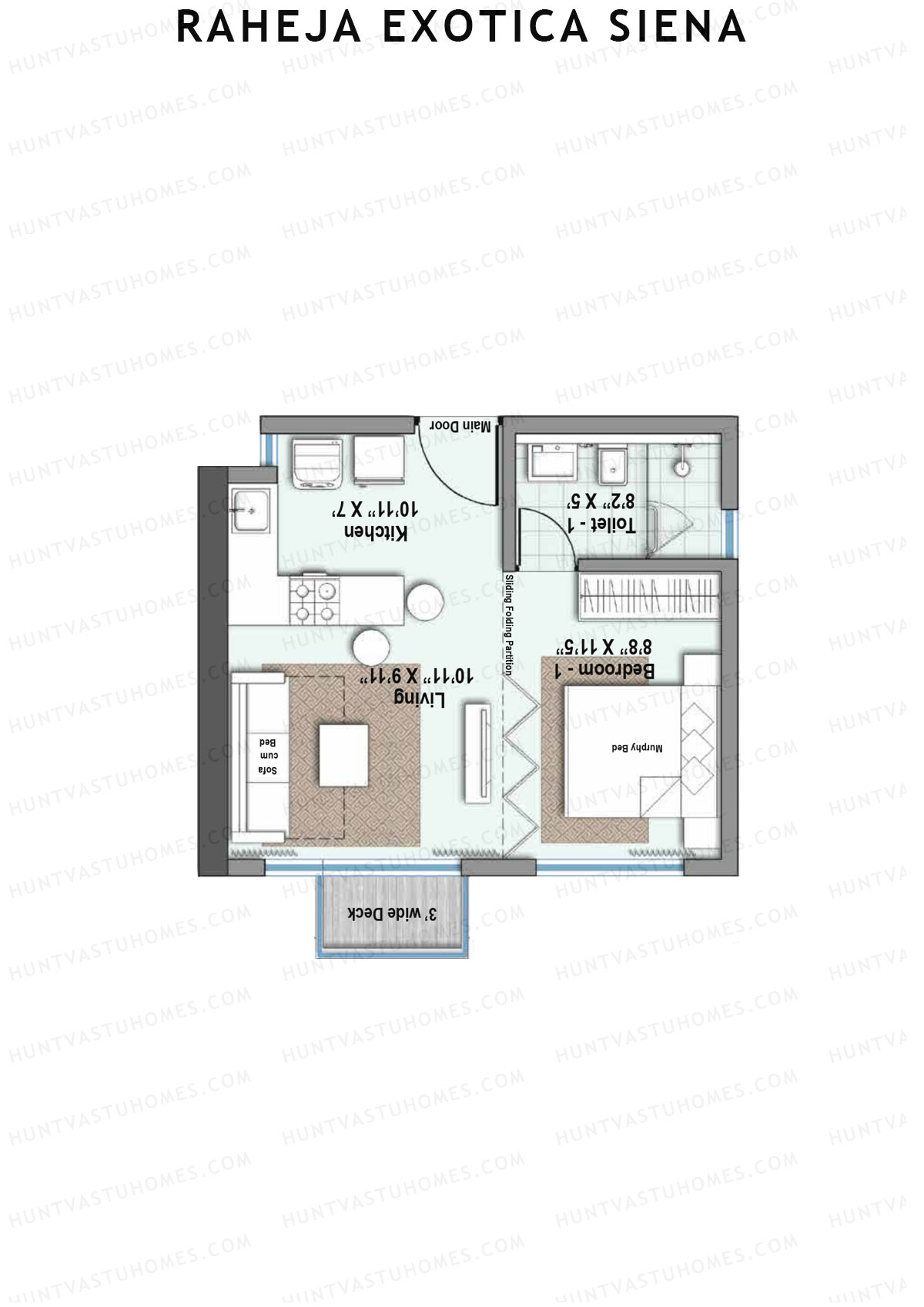 Raheja Exotica Siena, Siena, Unit 6, 1BHK, Super Area 349   sq ft 