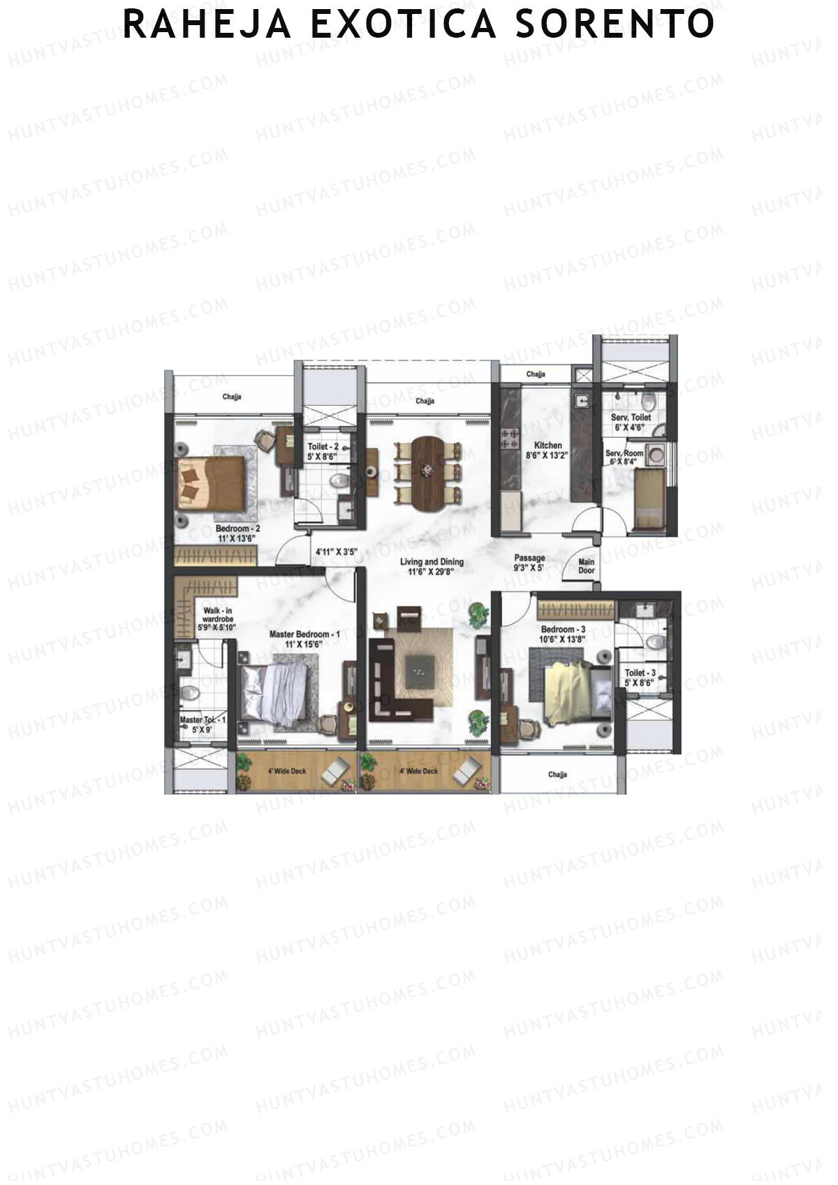 Raheja Exotica Sorento Tower B Unit 3 Floor Plan