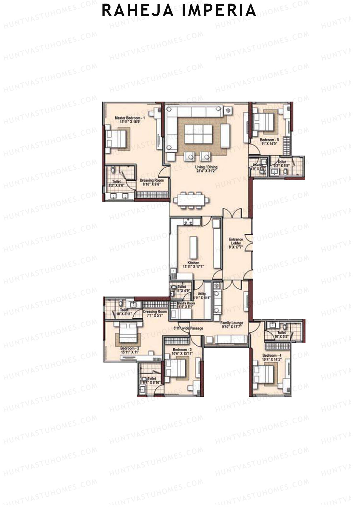 Raheja Imperia Wing A Unit 2+3 Floor Plan