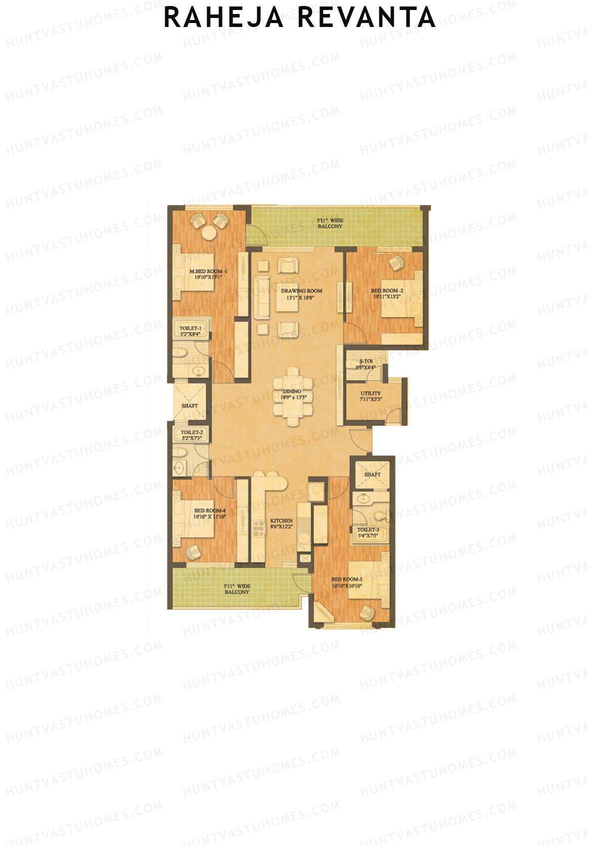 Raheja Revanta Block 1-4 Unit 1 Floor Plan