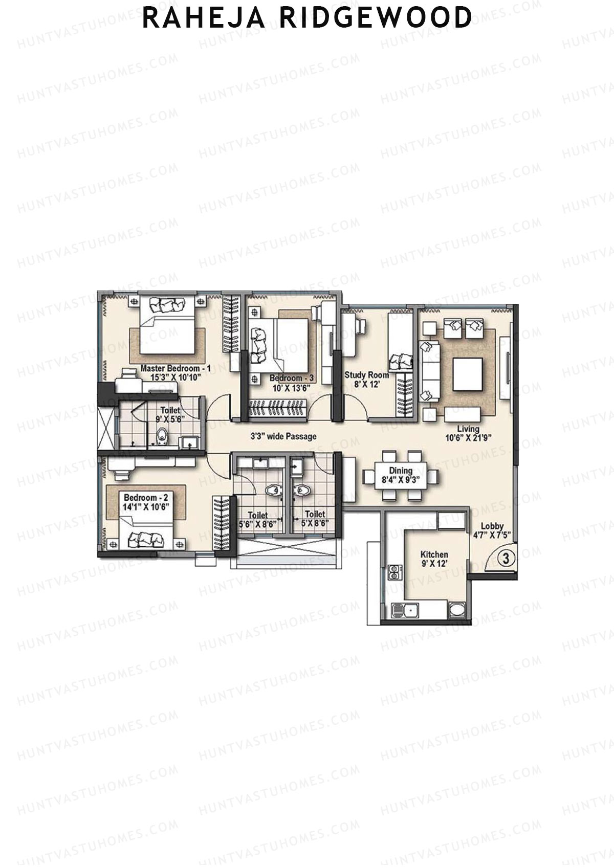 Raheja Ridgewood Wing A Unit 3 Floor Plan