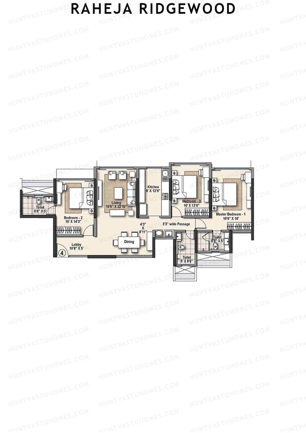 Raheja Ridgewood Wing A Unit 4 Floor Plan