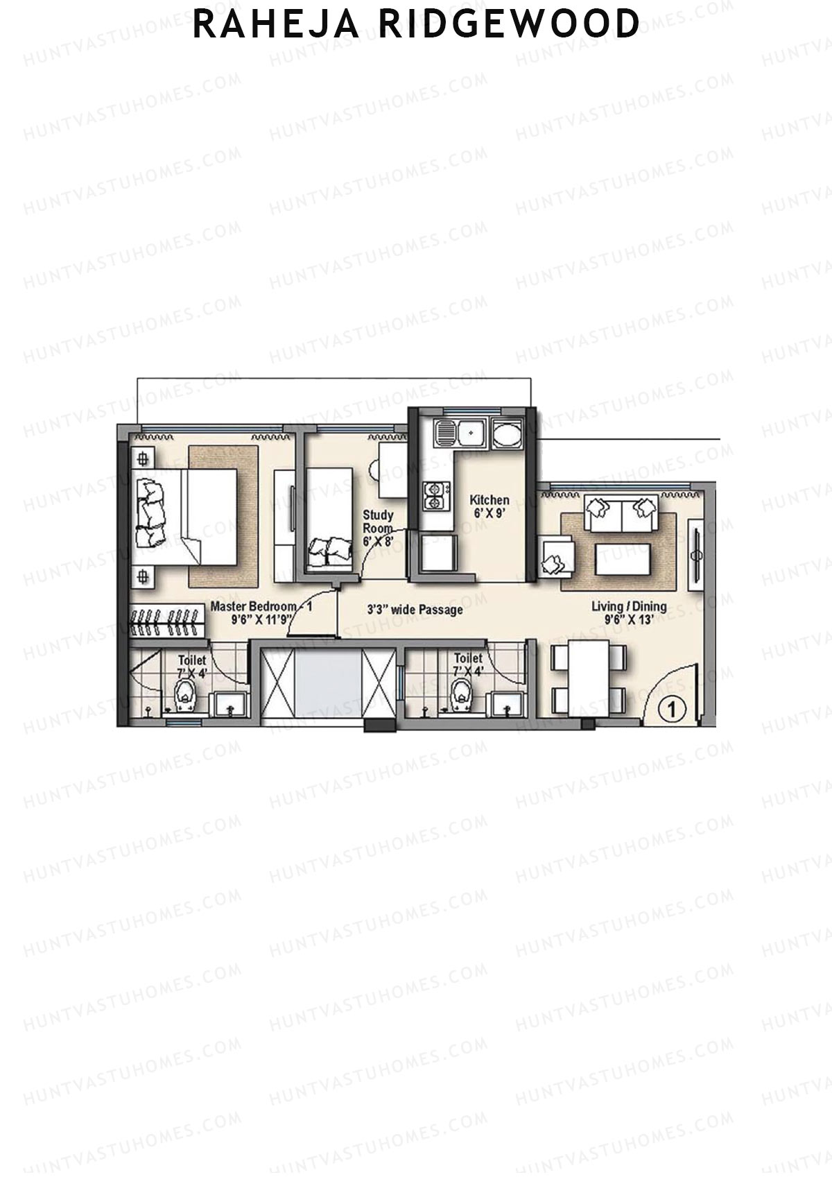 Raheja Ridgewood Wing B Unit 1 Floor Plan