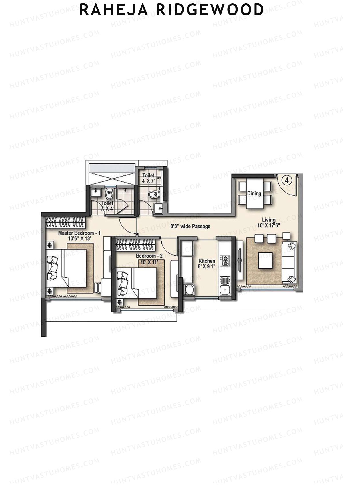 Raheja Ridgewood Wing B Unit 4 Floor Plan
