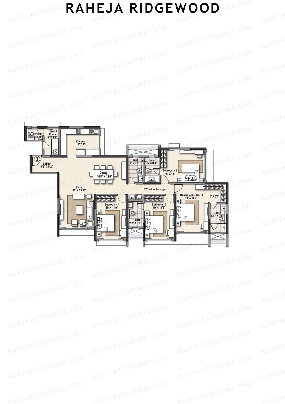 Raheja Ridgewood Wing C Unit 3 Floor Plan