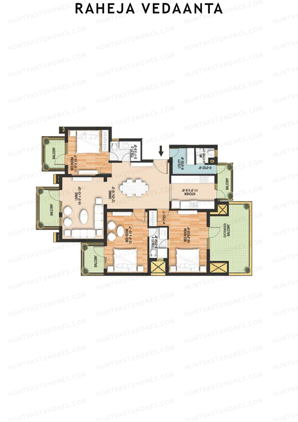 Raheja Vedaanta Block 15-18 Unit 15 Floor Plan