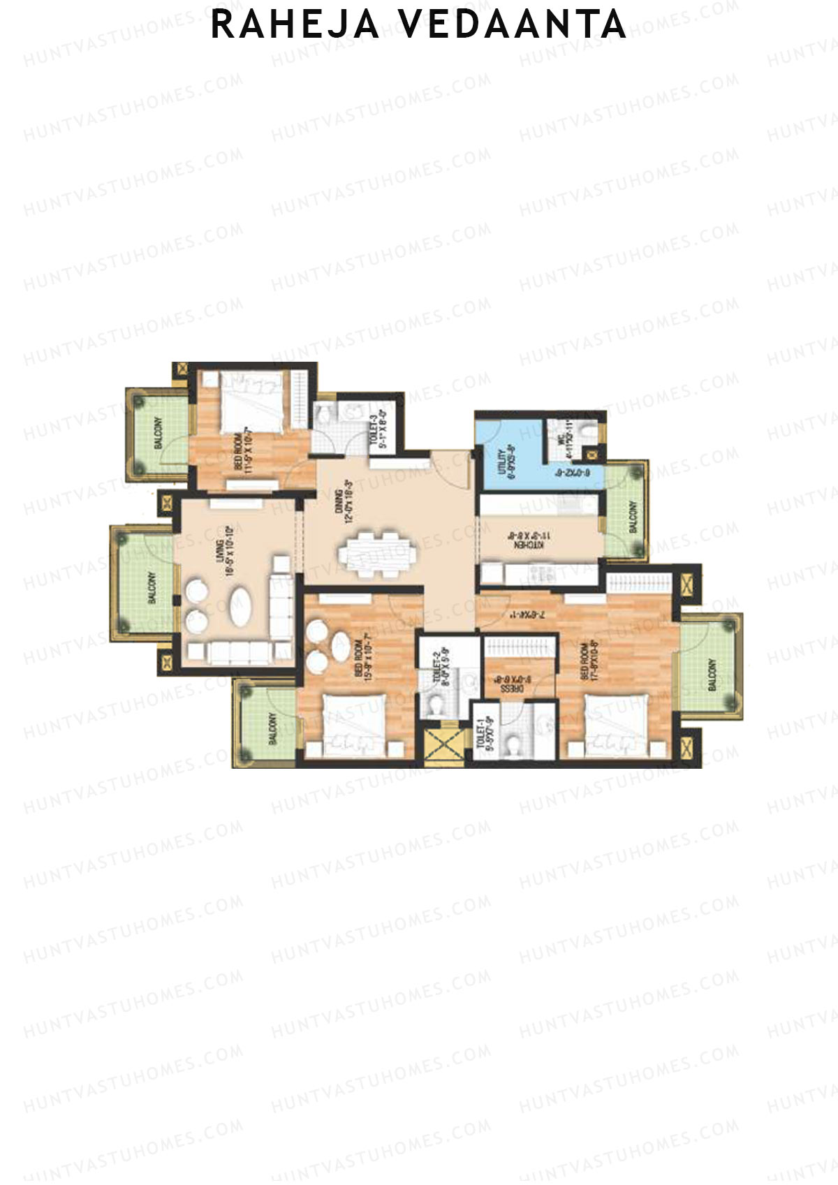 Raheja Vedaanta Block 15-18 Unit 15 Floor Plan