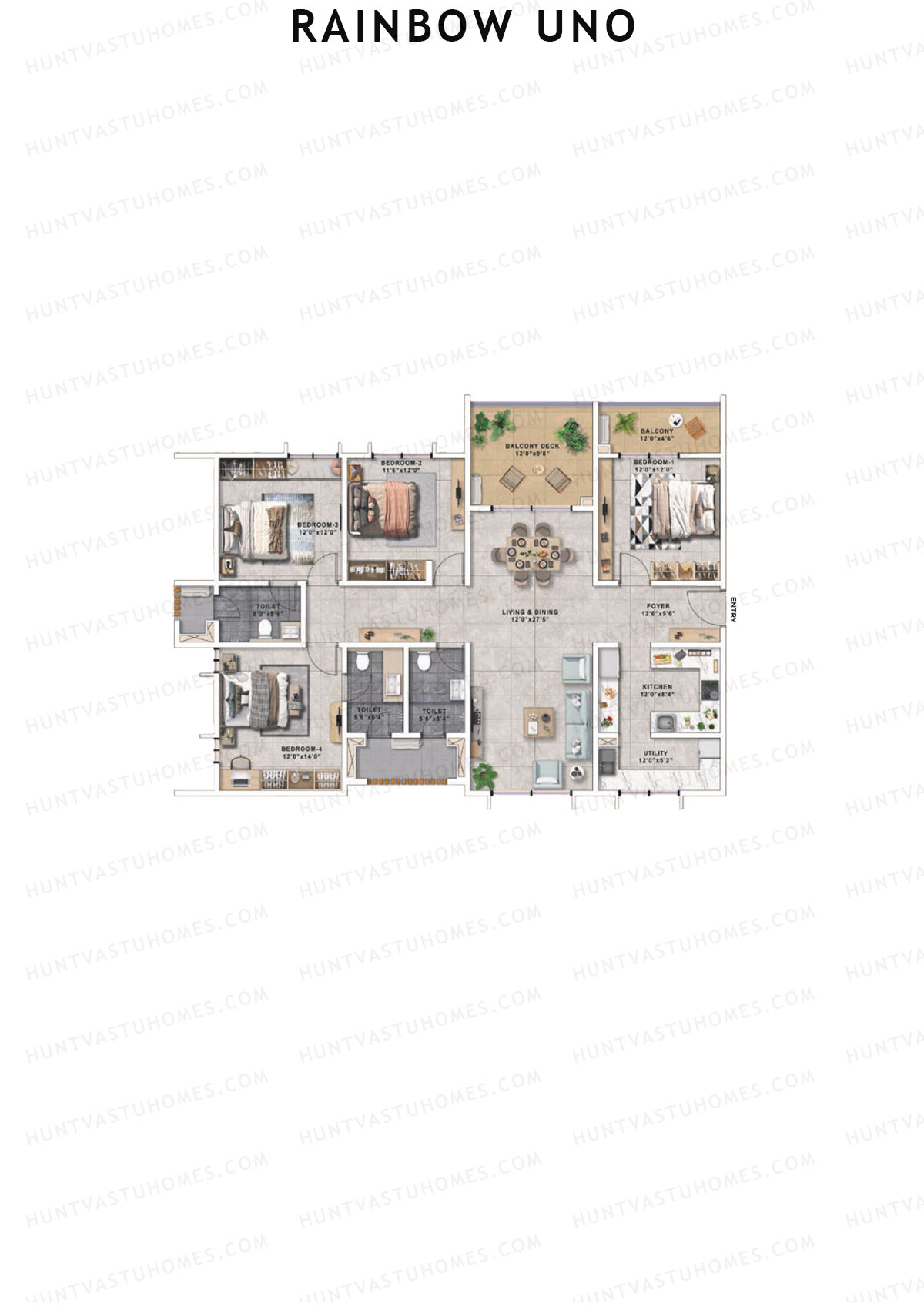 Rainbow Uno, Tower A, Unit 2, 4BHK, Super Area 2144   sq ft 