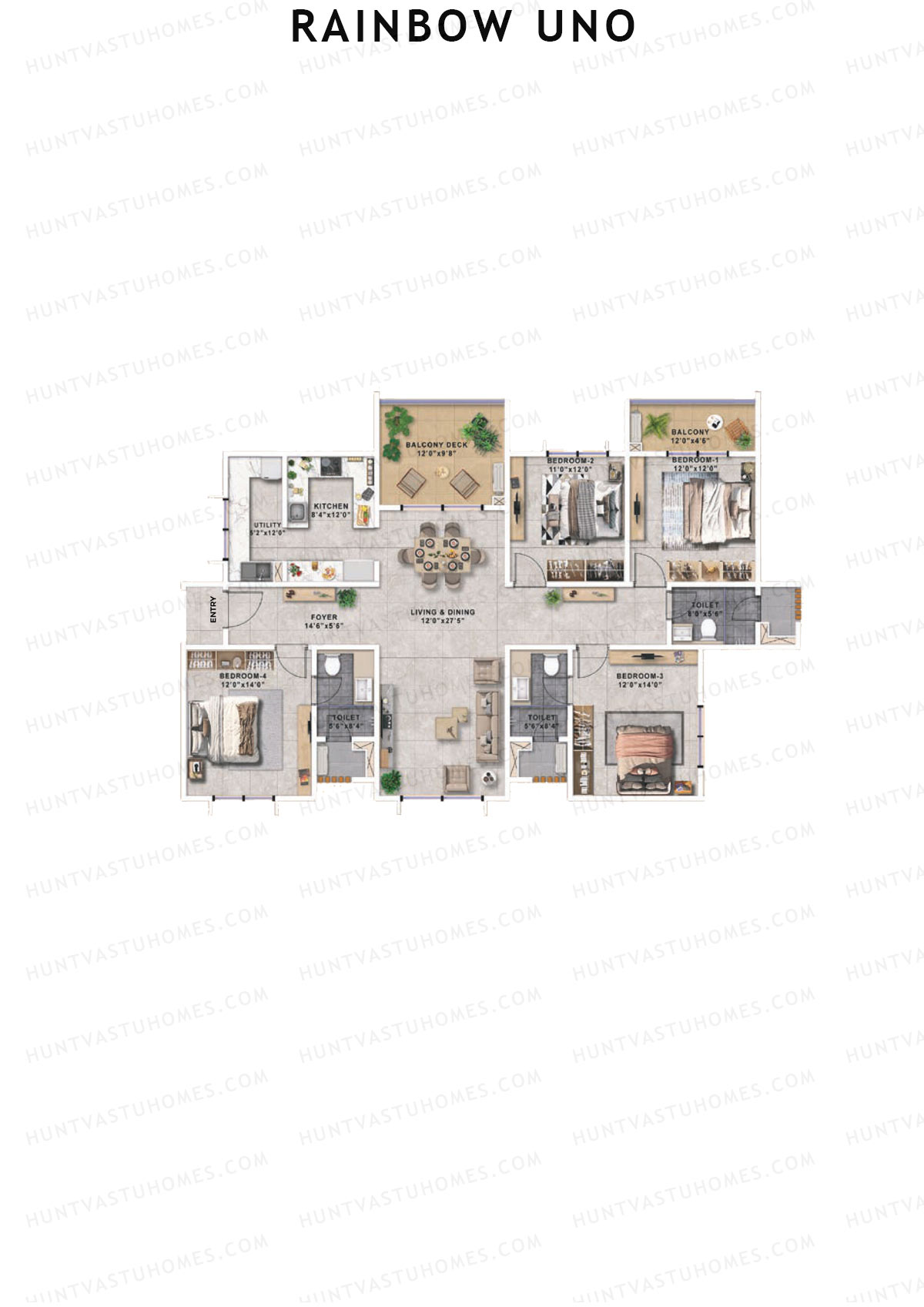 Rainbow Uno, Tower A, Unit 3, 4BHK, Super Area 2216   sq ft 