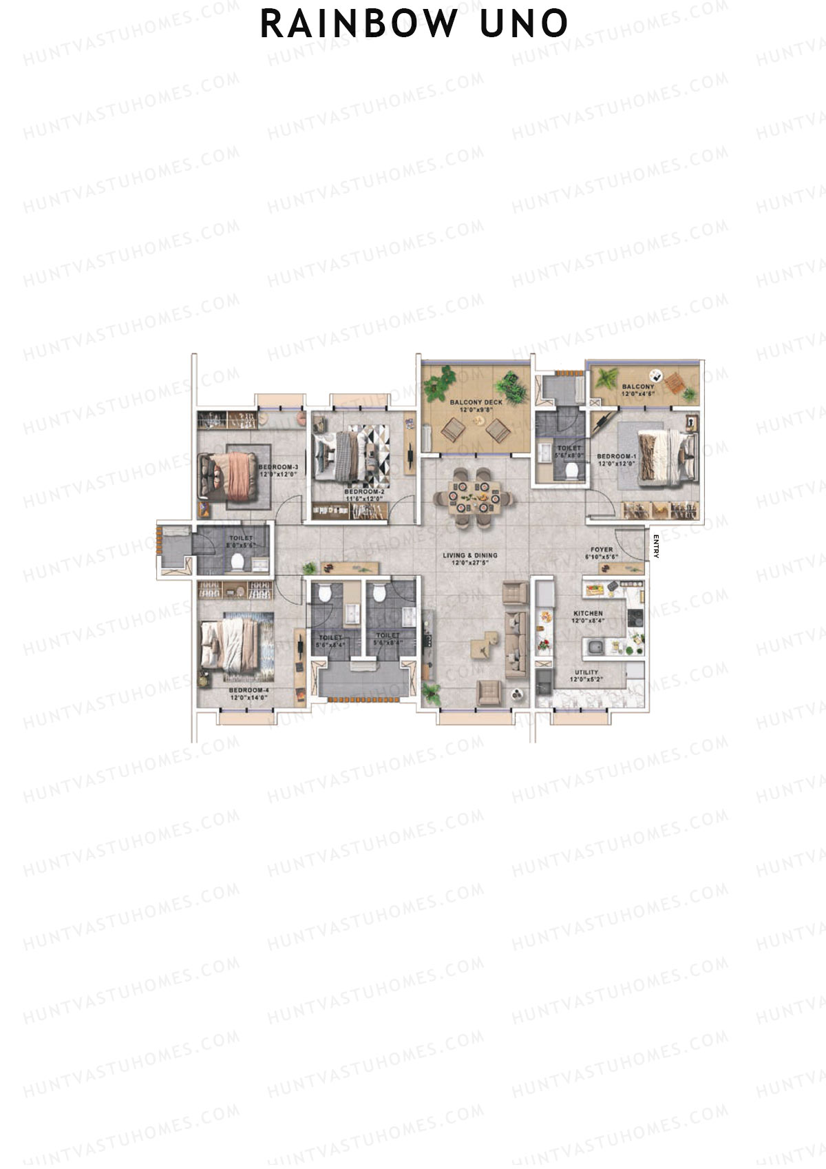 Rainbow Uno, Tower B, Unit 1, 4BHK, Super Area 2270   sq ft 