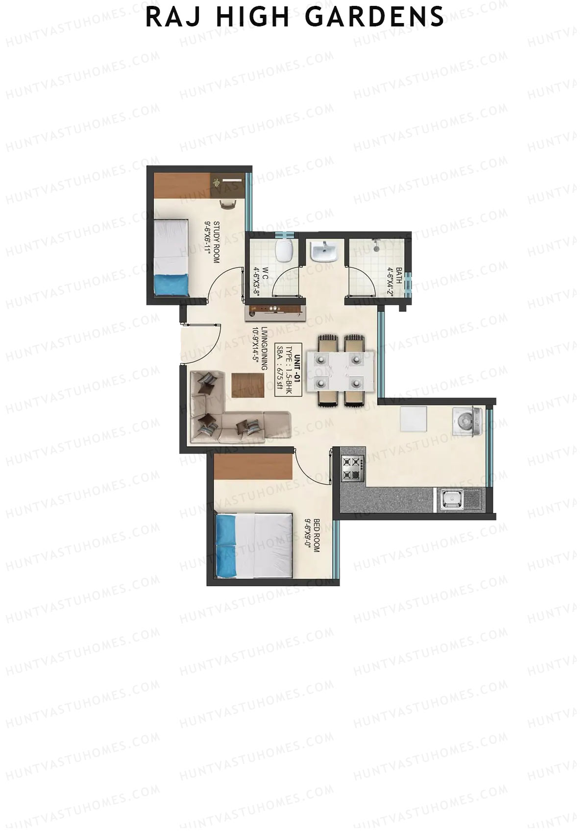 Raj High Gardens Wing B Unit 1 Floor Plan