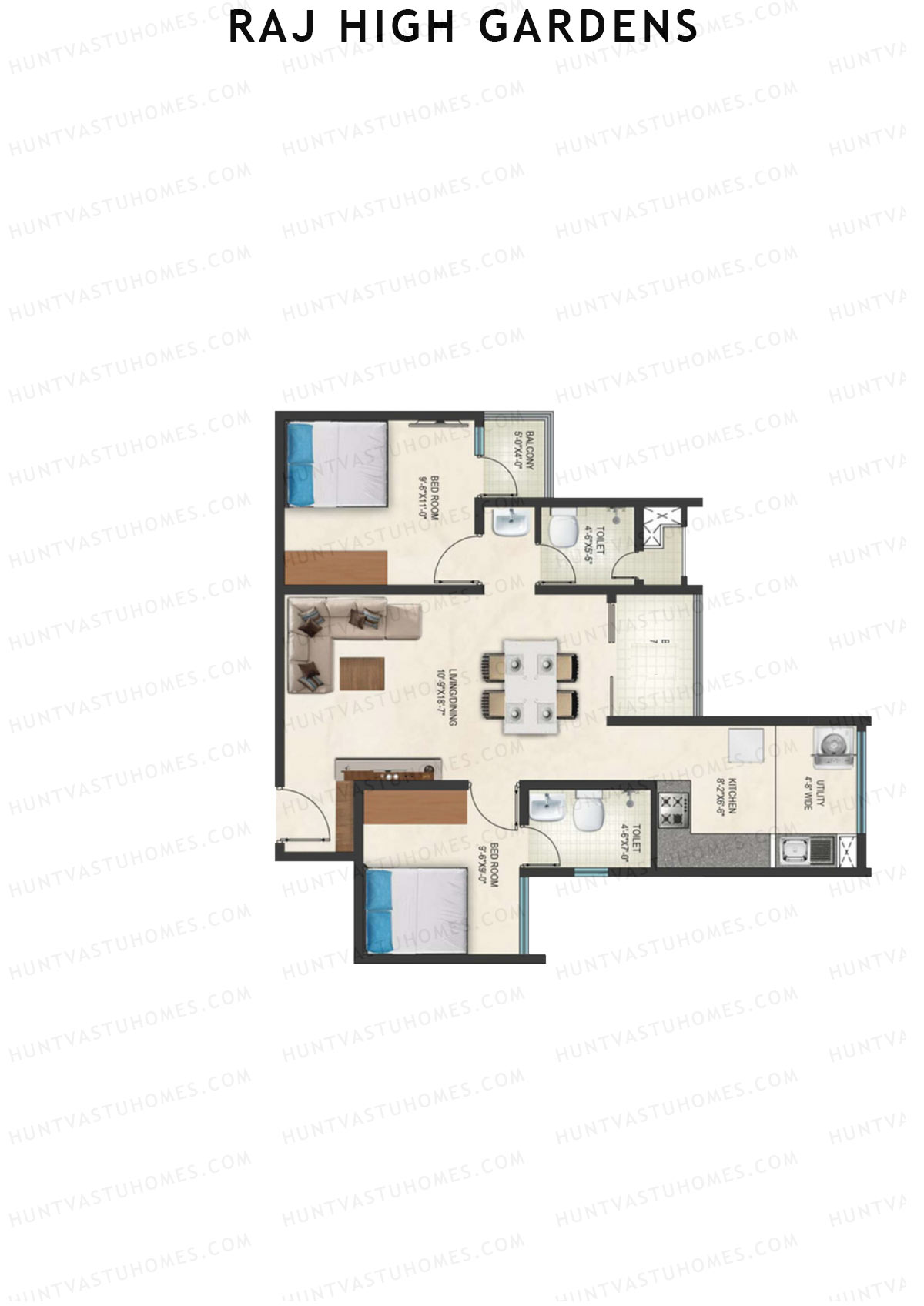 Raj High Gardens Wing B Unit 1  Floor Plan