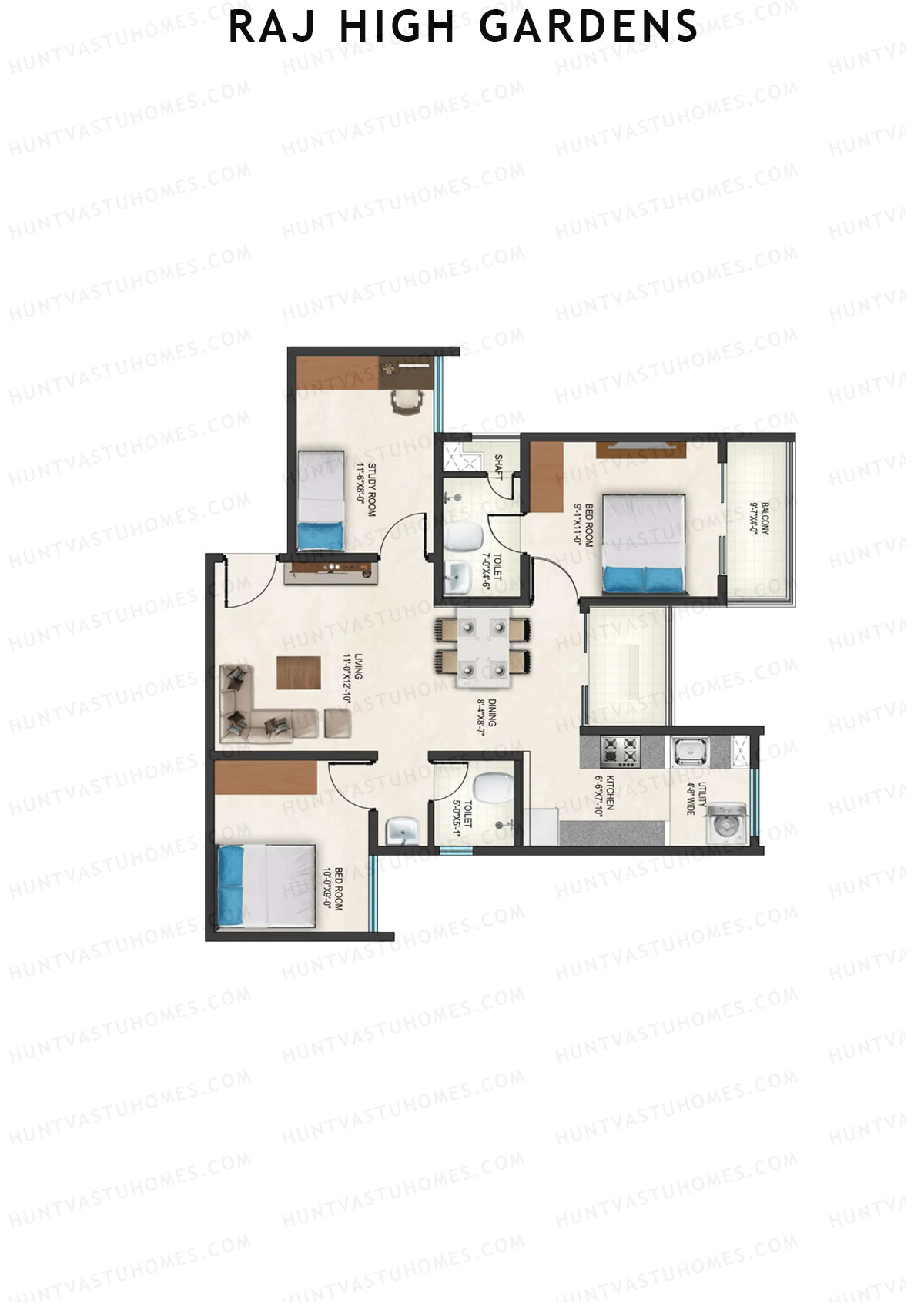 Raj High Gardens Wing B Unit 3  Floor Plan