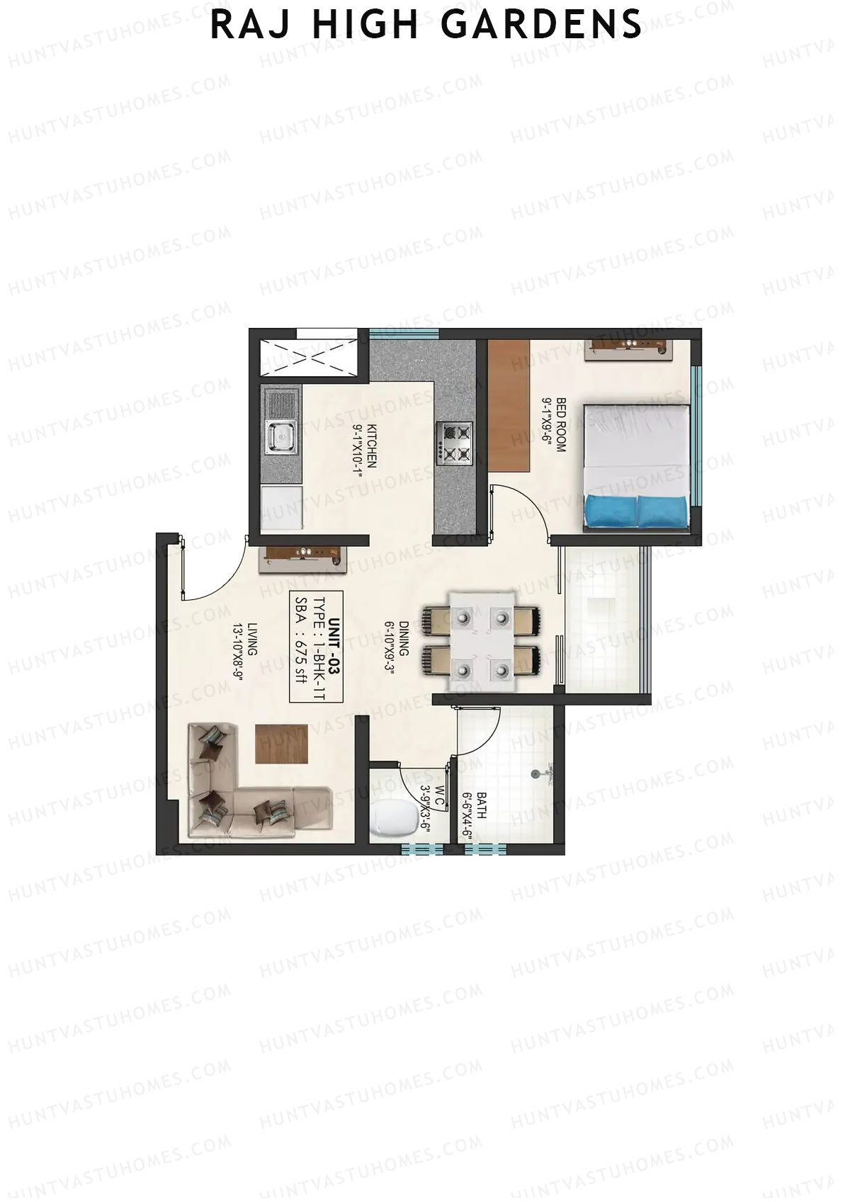 Raj High Gardens Wing B Unit 3  Floor Plan