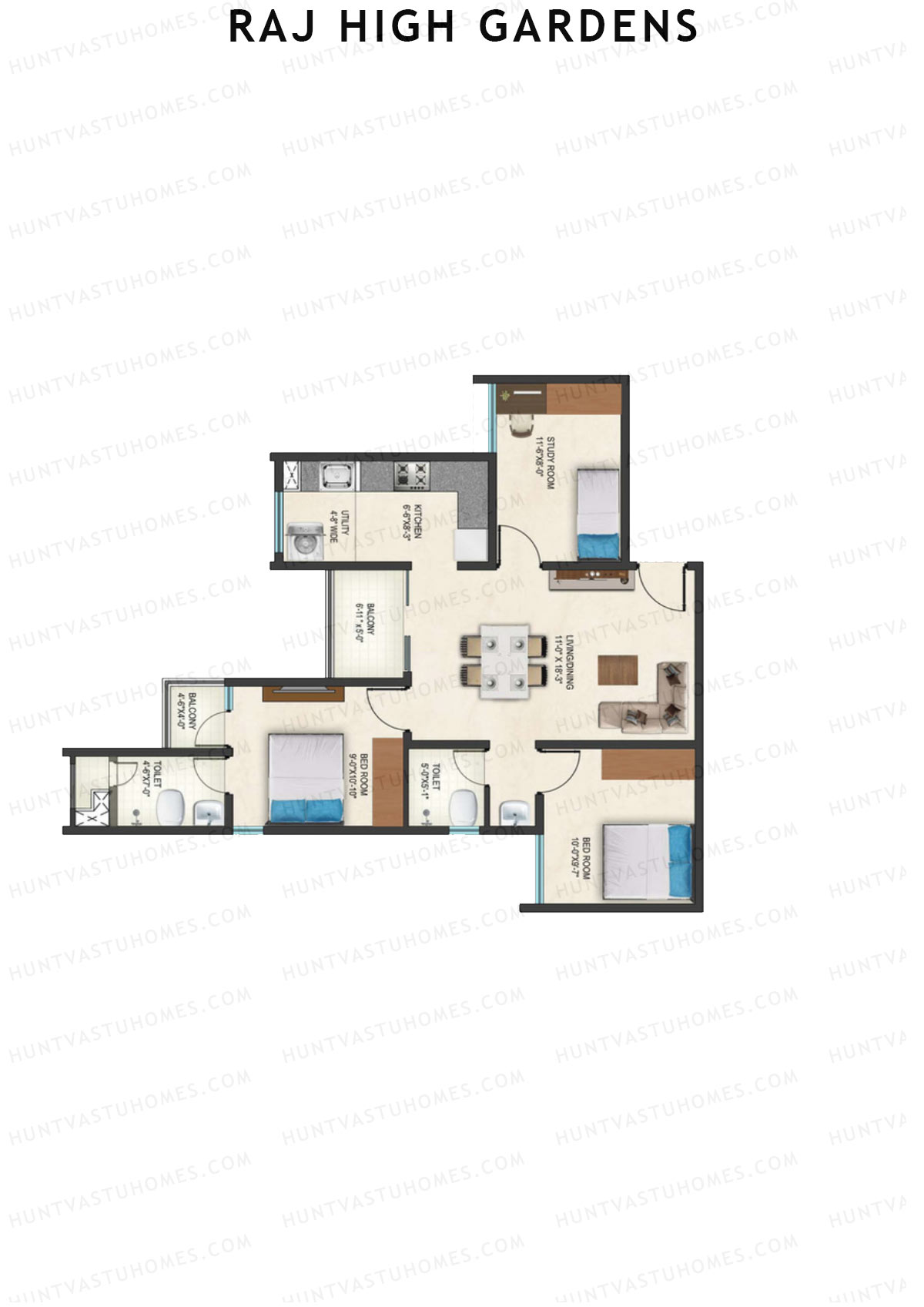 Raj High Gardens Wing B Unit 4  Floor Plan