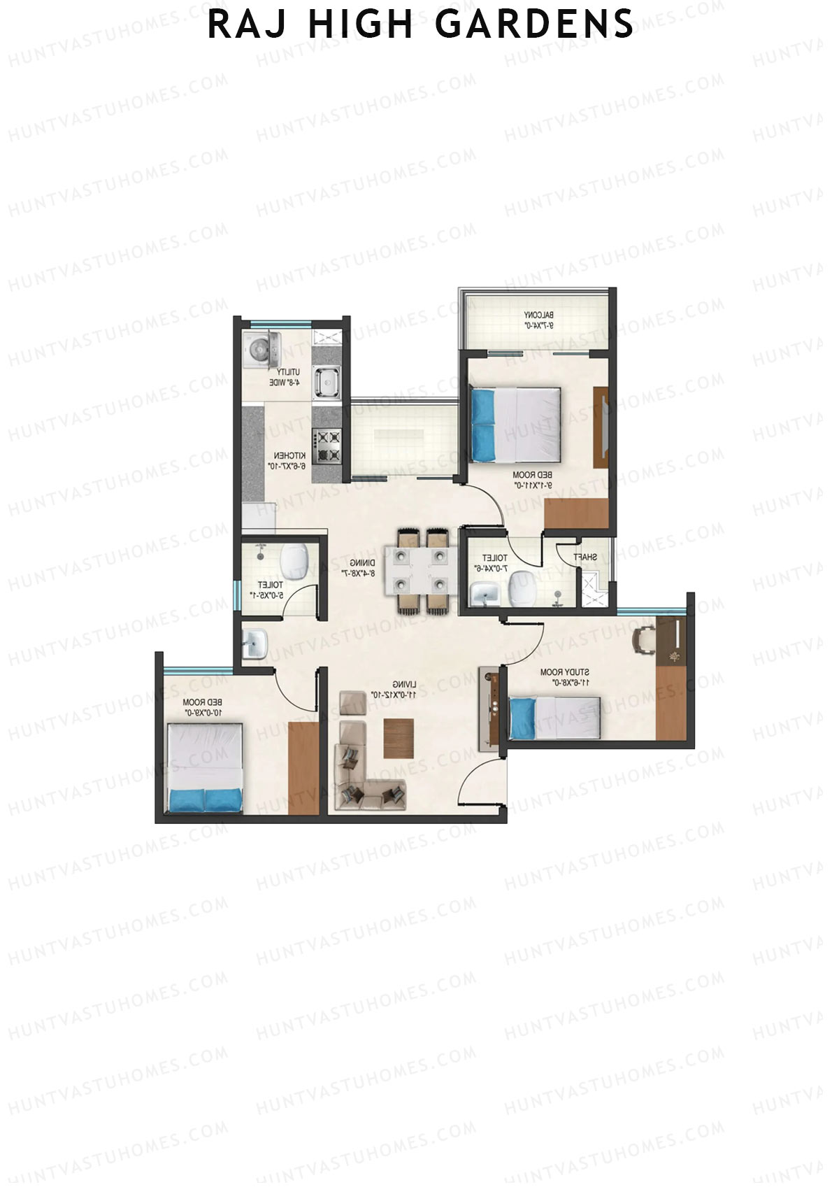 Raj High Gardens Wing D Unit 1  Floor Plan