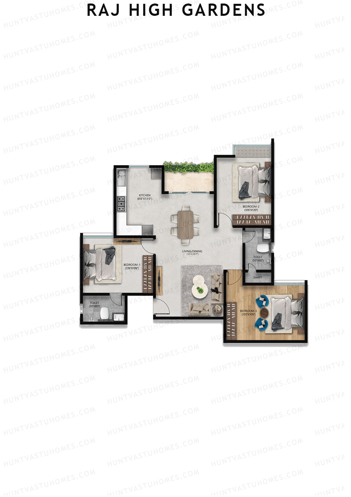 Raj High Gardens Wing H Unit 1  Floor Plan