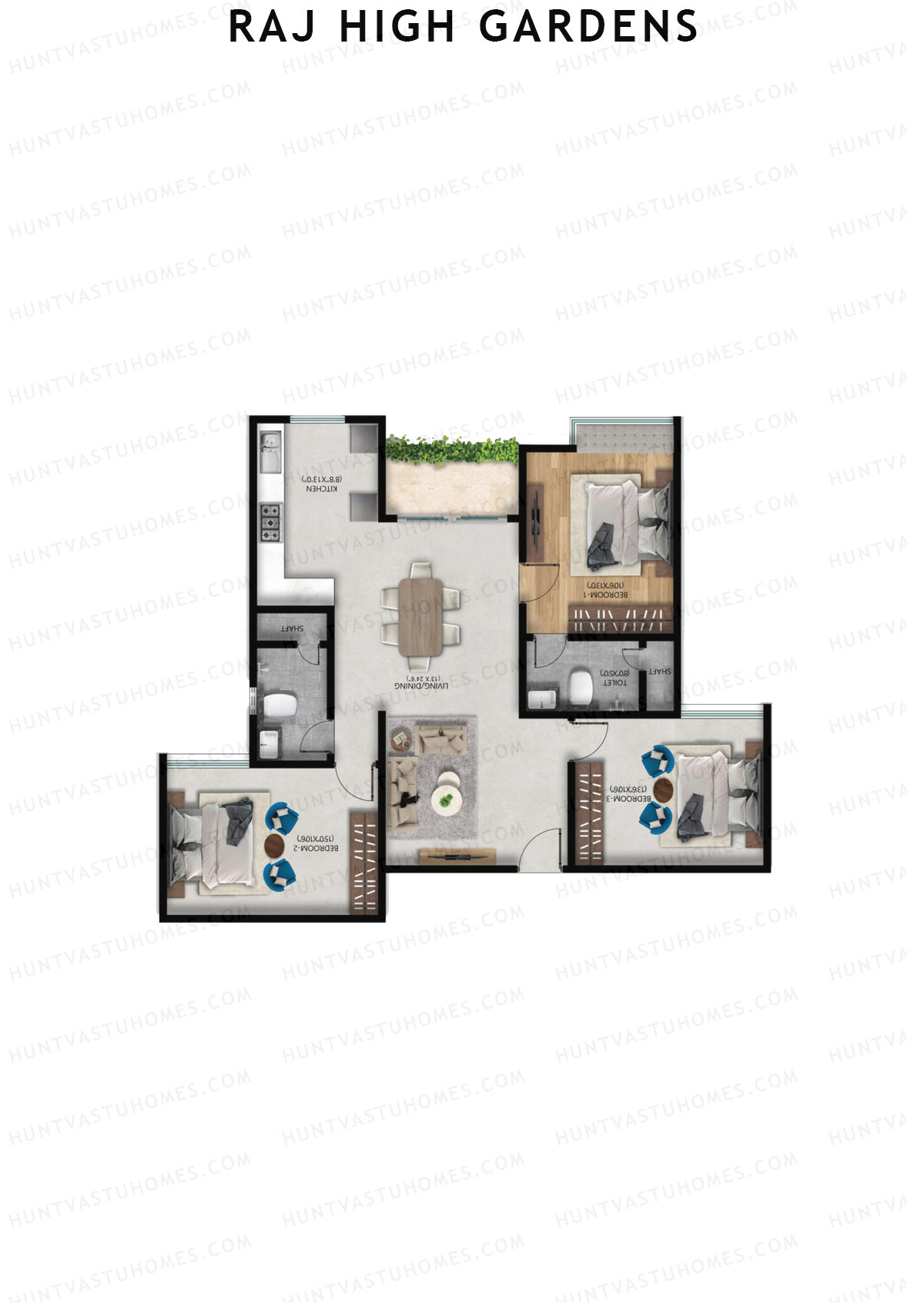 Raj High Gardens Wing H Unit 2  Floor Plan