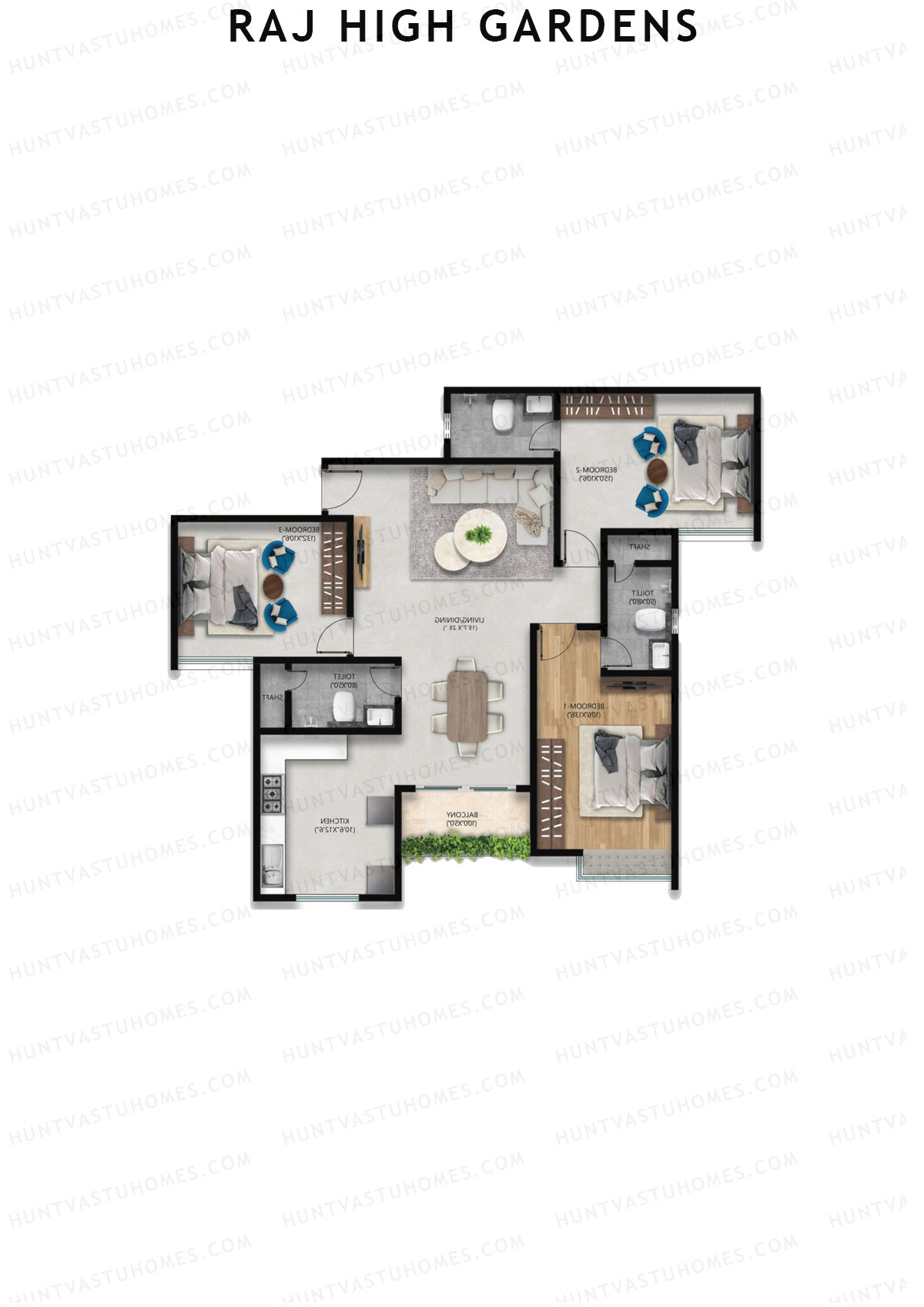 Raj High Gardens Wing H Unit 4  Floor Plan