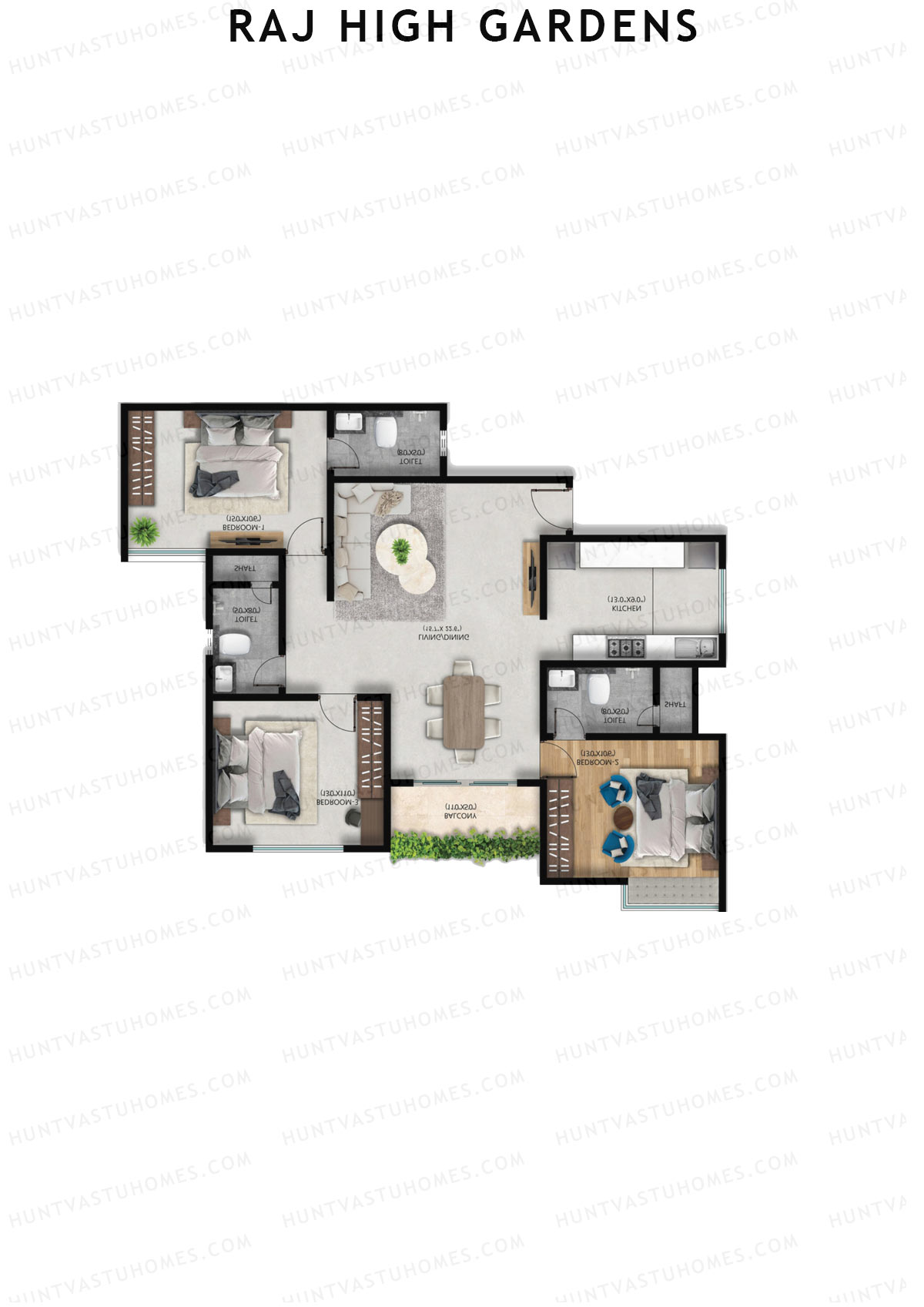 Raj High Gardens Wing H Unit 5  Floor Plan