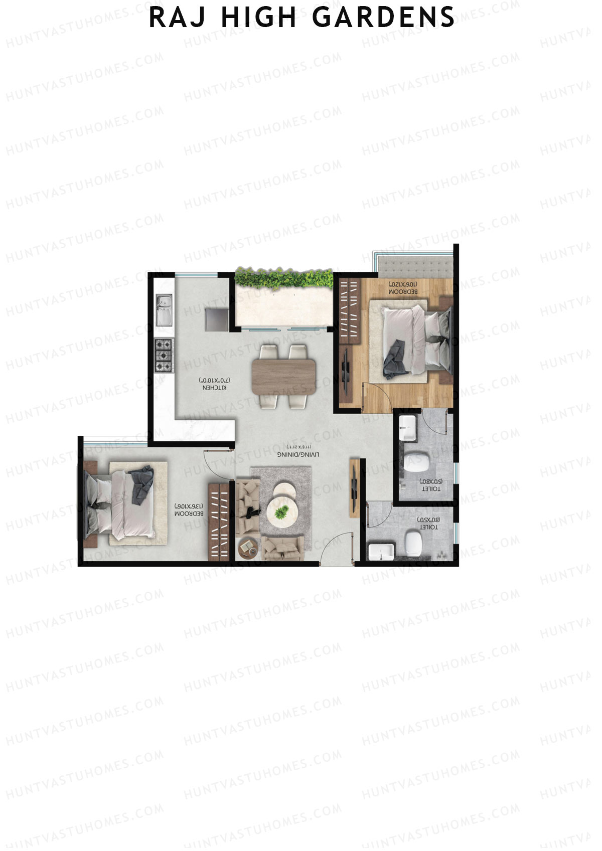 Raj High Gardens Wing I Unit 3  Floor Plan