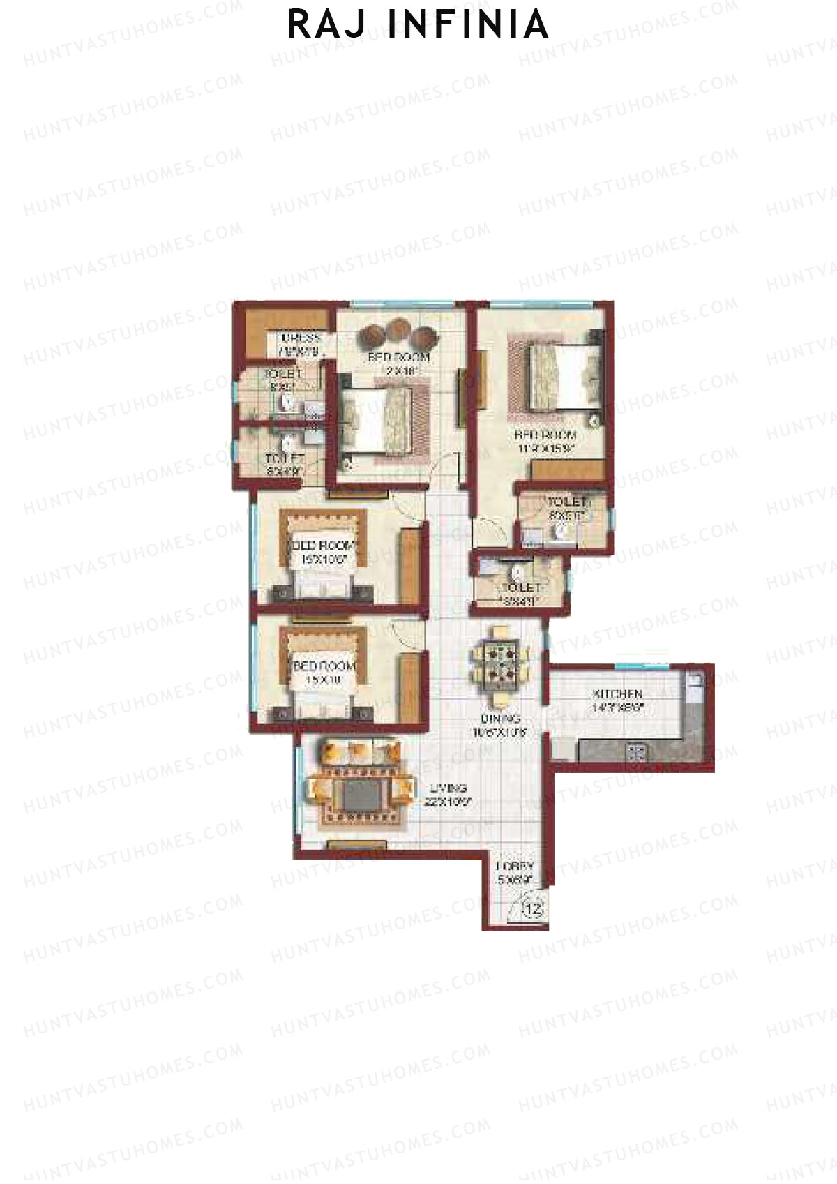 Raj Infinia Wing C Unit 12 Floor Plan