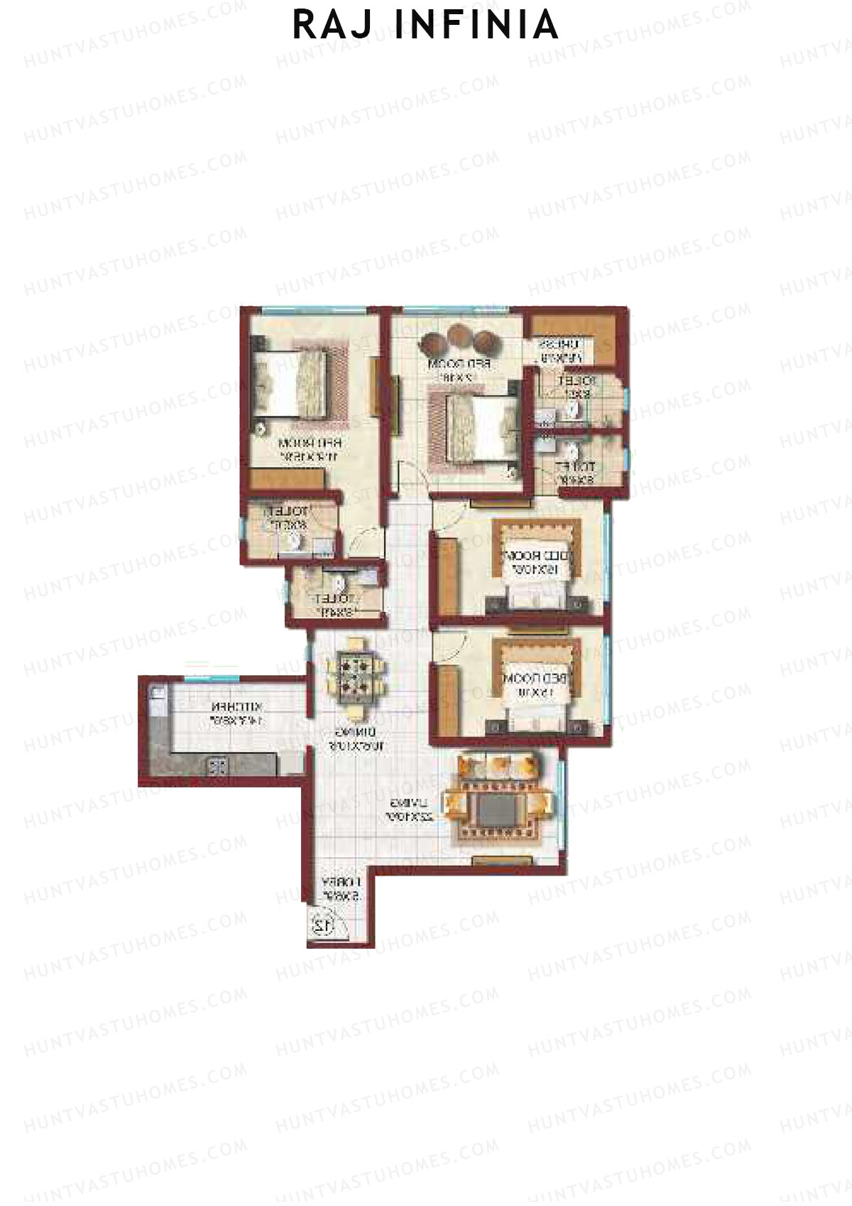 Raj Infinia Wing C Unit 13 Floor Plan