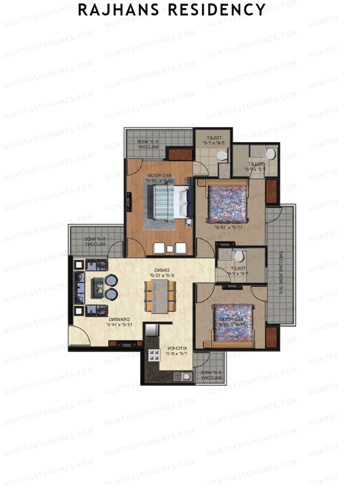 Rajhans Residency Block A Unit 4 (Type 2) Floor Plan