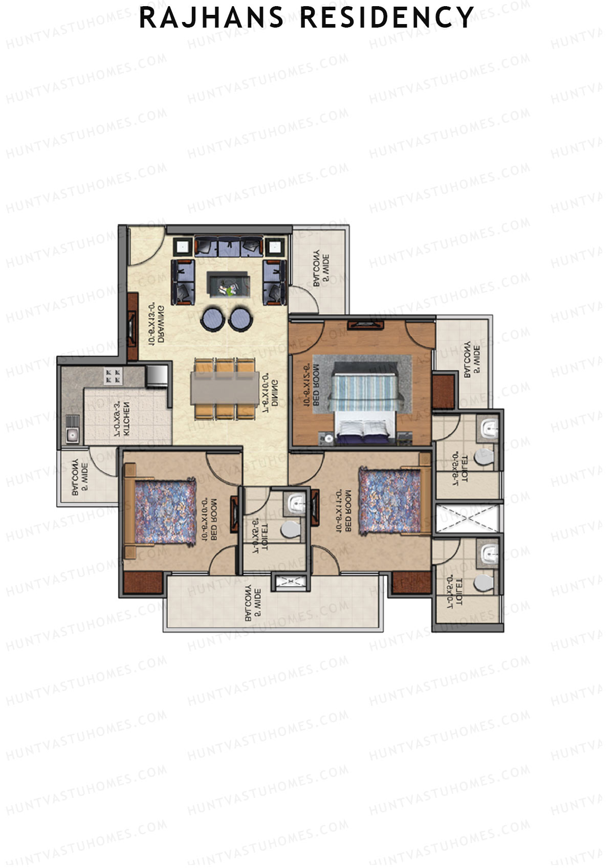 Rajhans Residency Block B Unit 1 (Type 1) Floor Plan