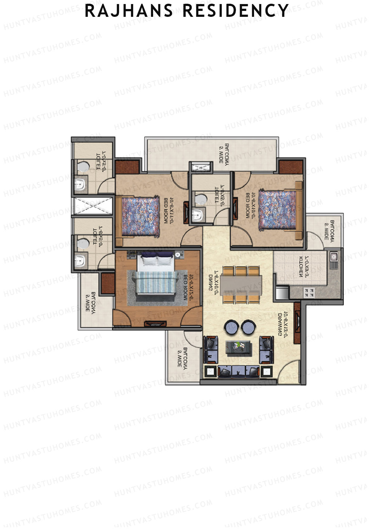 Rajhans Residency Block E Unit 3 (Type 1) Floor Plan