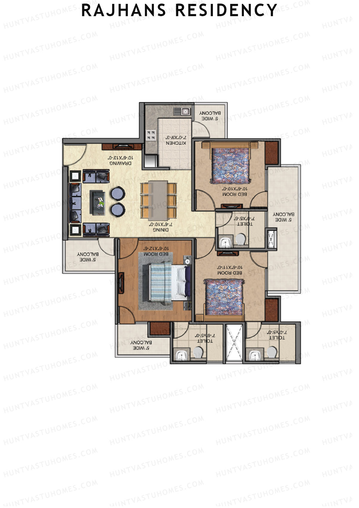 Rajhans Residency Block F Unit 4 (Type 1) Floor Plan
