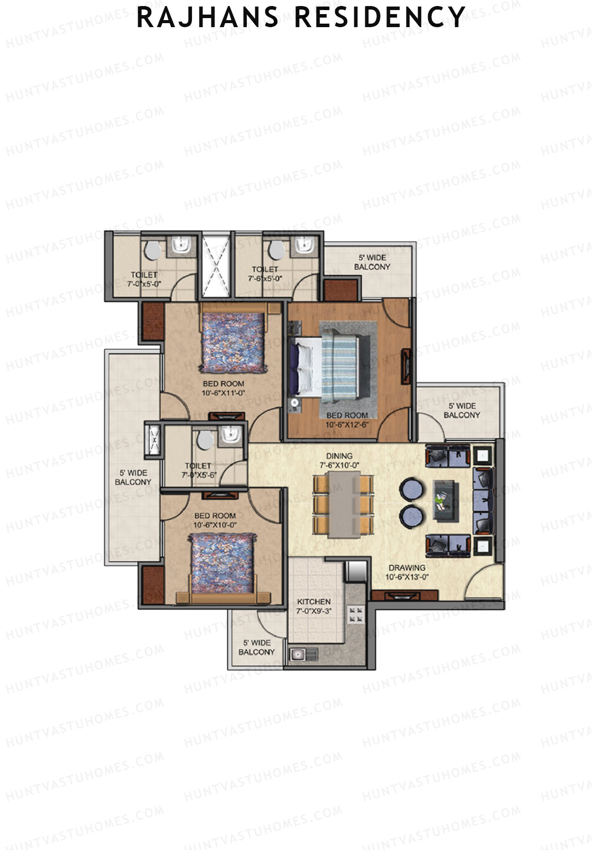 Rajhans Residency Block G Unit 3 (Type 1) Floor Plan