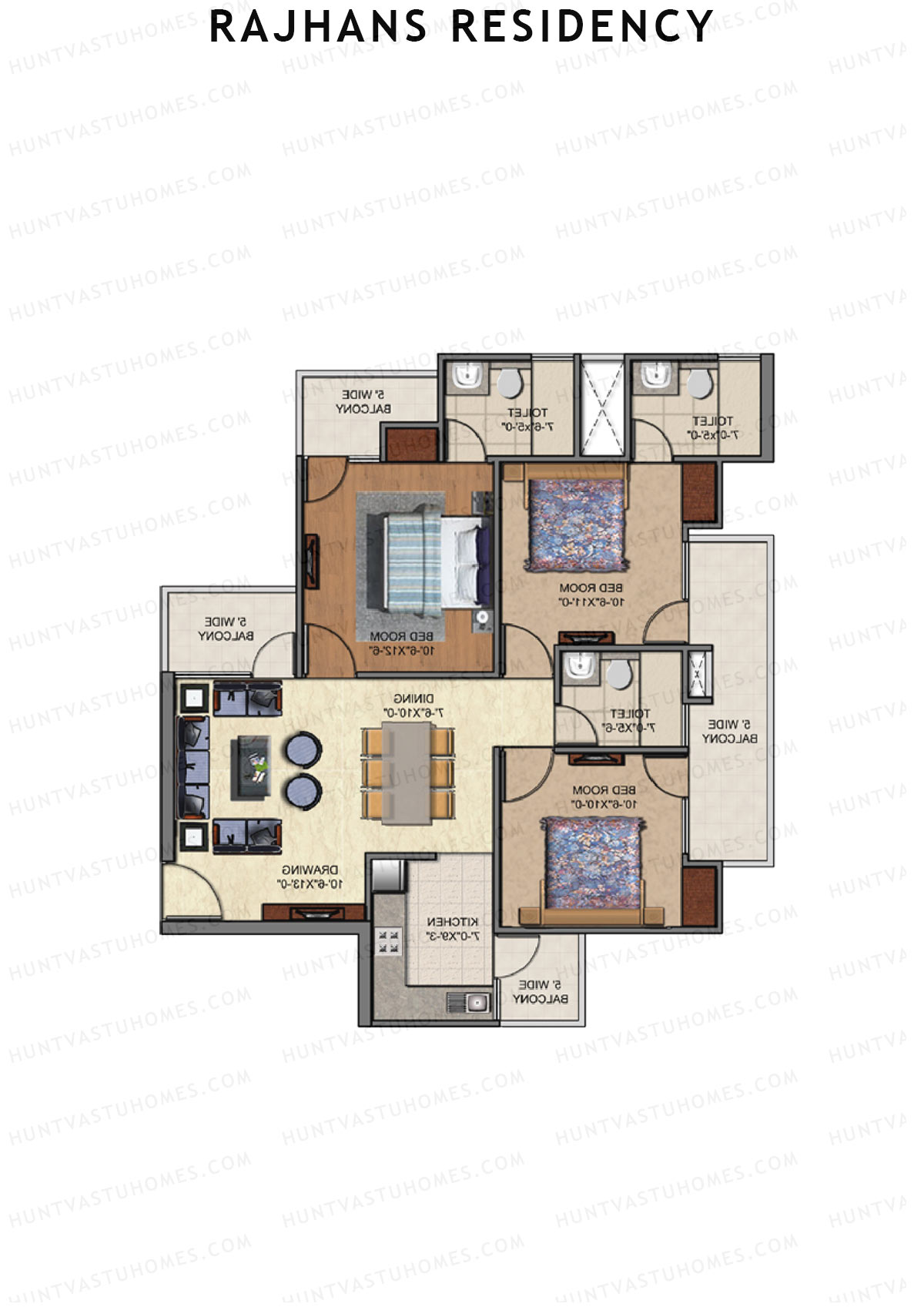 Rajhans Residency Block H Unit 3 (Type 1) Floor Plan