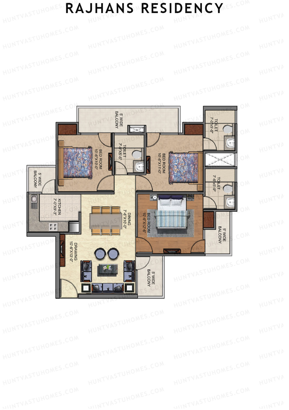 Rajhans Residency Block H Unit 4 (Type 1) Floor Plan