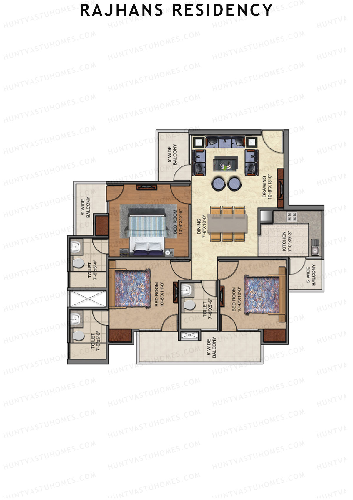 Rajhans Residency Block I Unit 4 (Type 1) Floor Plan