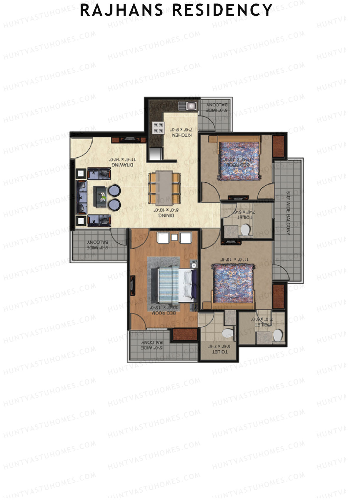 Rajhans Residency Block J Unit 1 (Type 2) Floor Plan