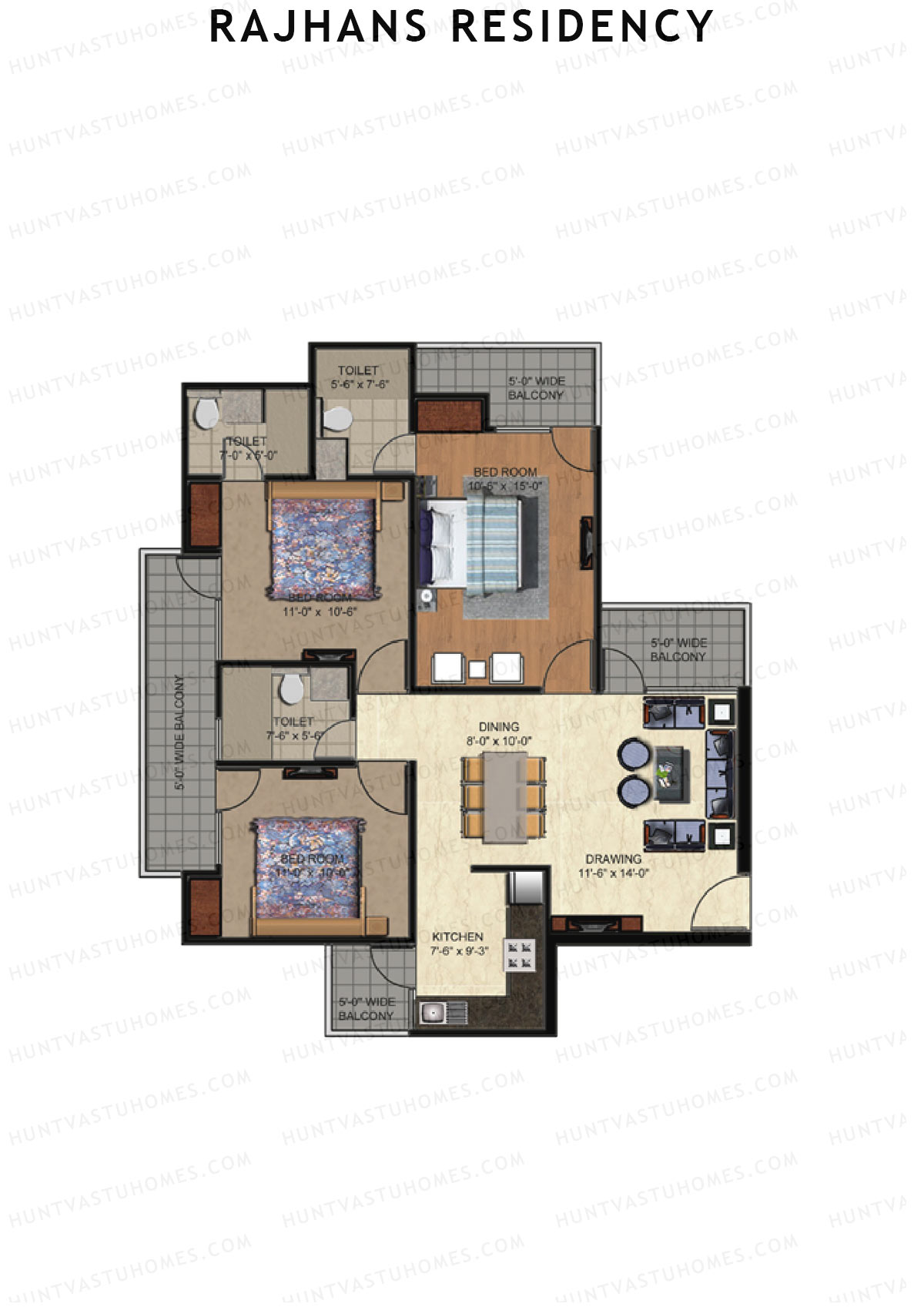Rajhans Residency Block J Unit 3 (Type 2) Floor Plan