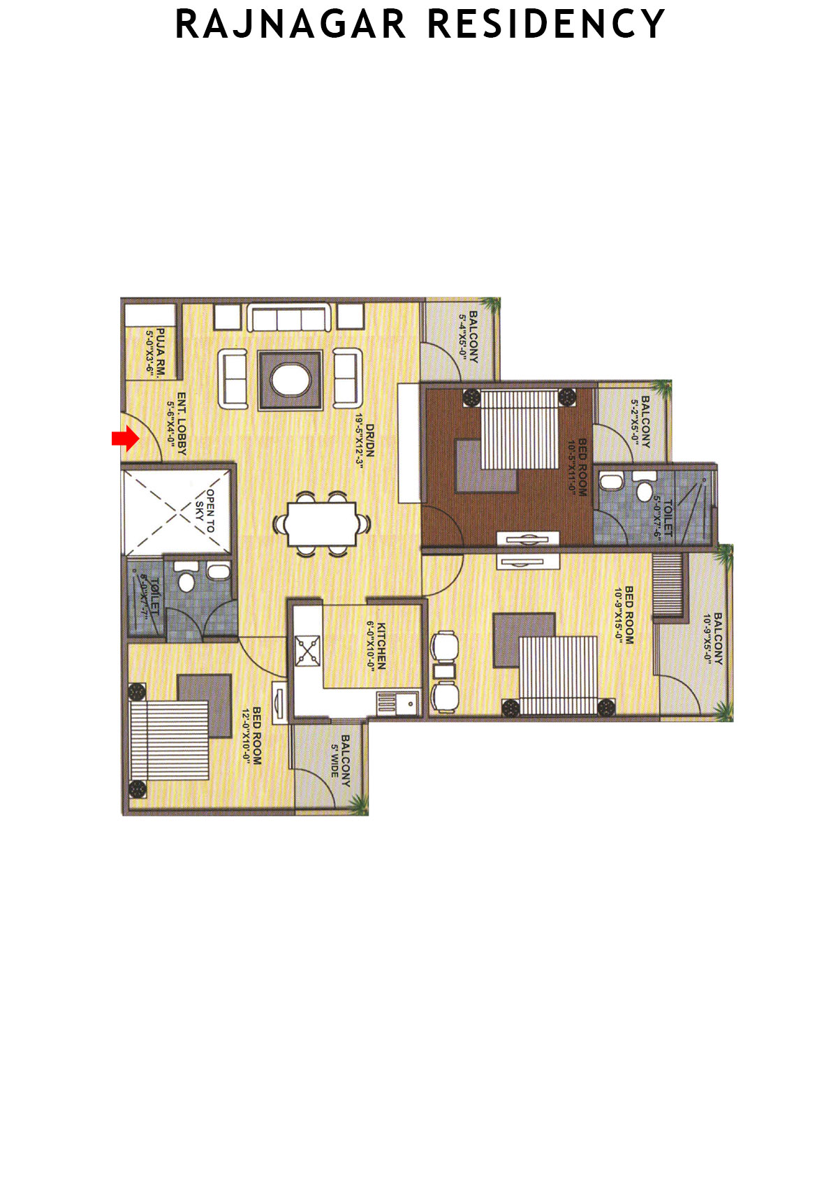 Rajnagar Residency Block 2 Unit 6 (Type  3) Floor Plan