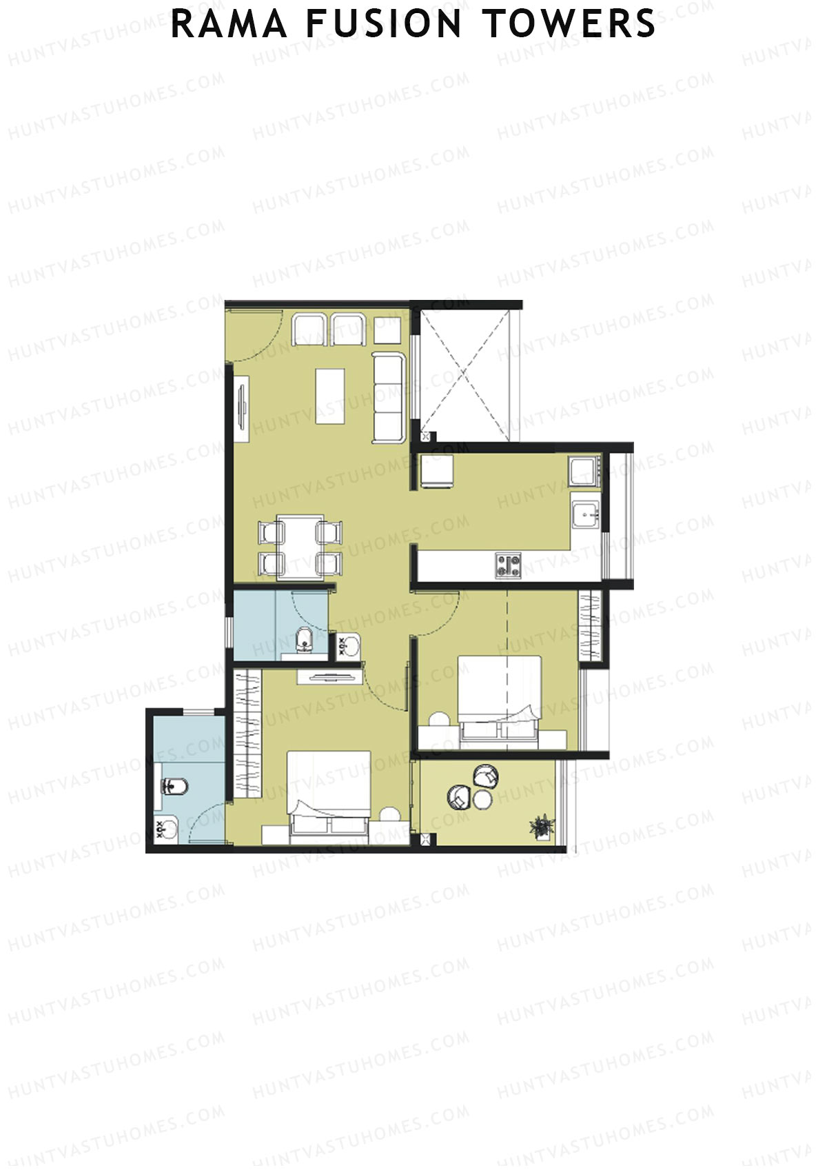 Rama Fusion Towers Tower D Unit 4 (Type B2) Floor Plan