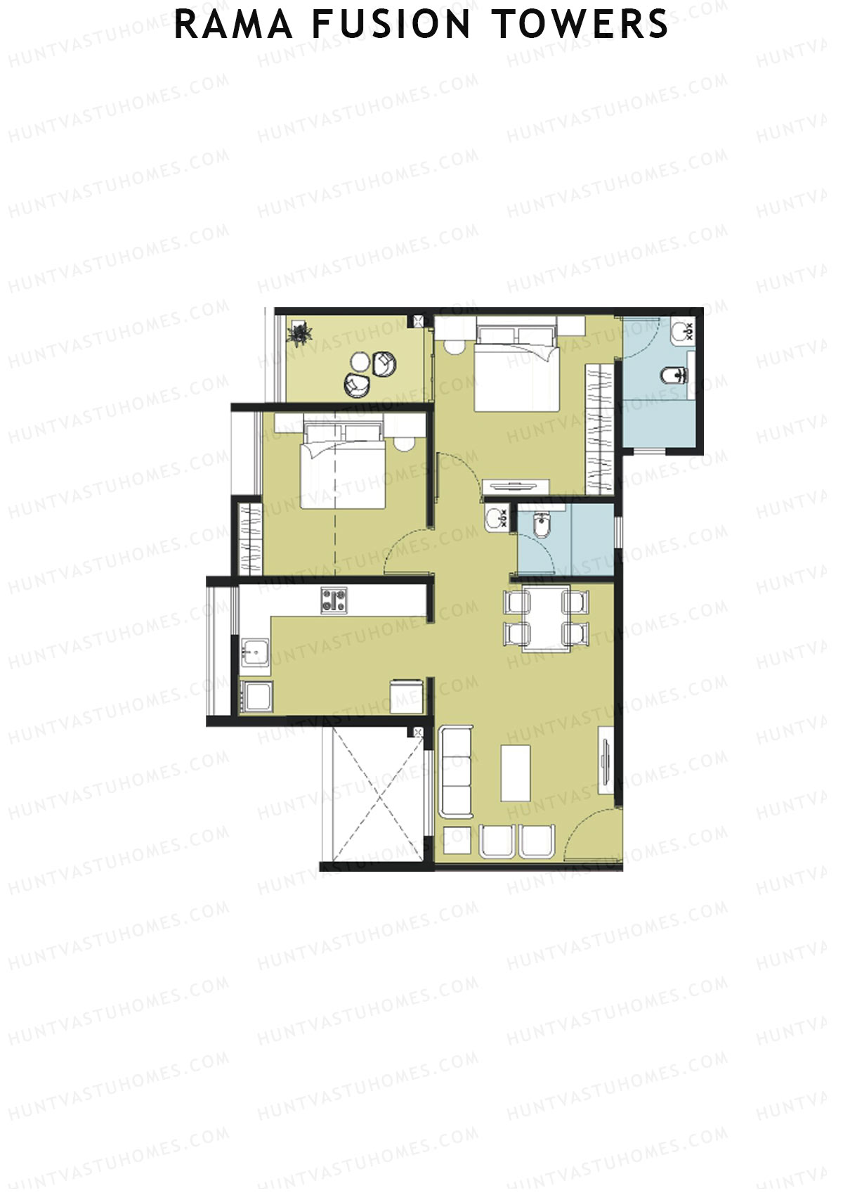 Rama Fusion Towers Tower D Unit 8 (Type B2) Floor Plan
