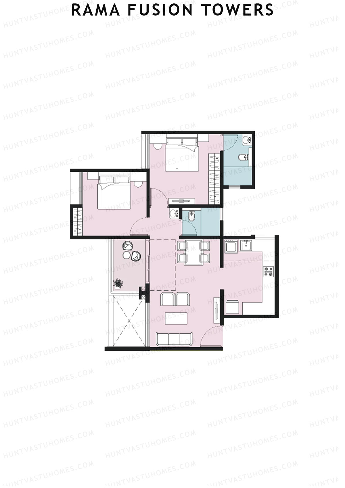 Rama Fusion Towers Tower E Unit 2 (Type A1) Floor Plan
