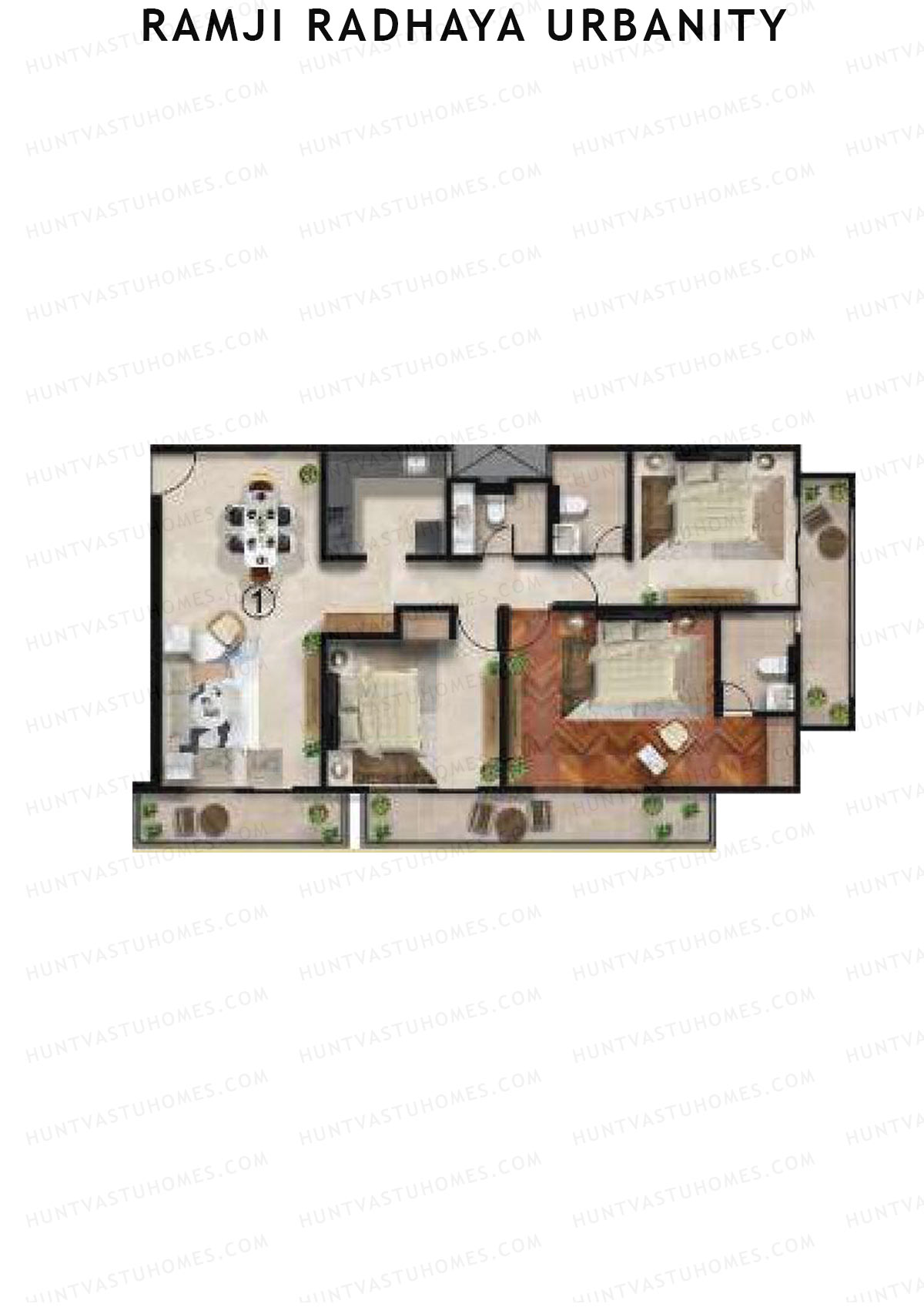 Ramji Radhaya Urbanity, Tower Urbanity, Unit 1, 3BHK, Super Area 1800   sq ft 