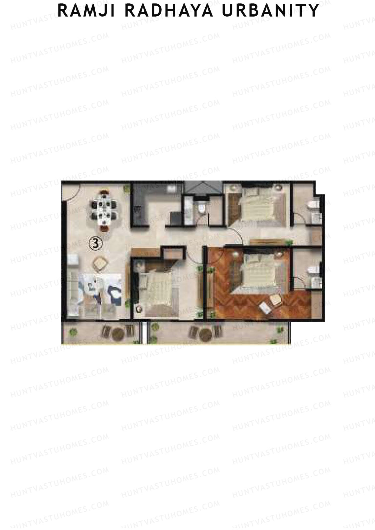 Ramji Radhaya Urbanity, Tower Urbanity, Unit 3, 3BHK, Super Area 1800   sq ft 