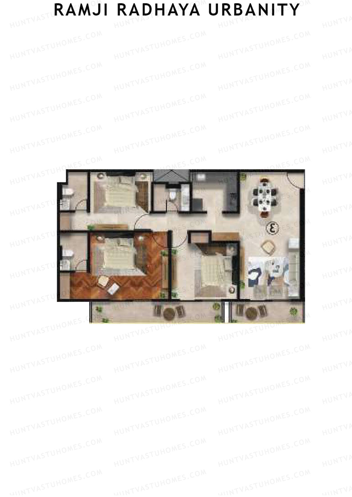 Ramji Radhaya Urbanity, Tower Urbanity, Unit 4, 3BHK, Super Area 1800   sq ft 