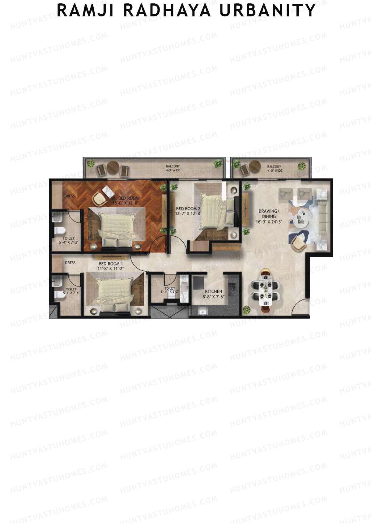 Ramji Radhaya Urbanity, Tower Urbanity, Unit 5, 3BHK, Super Area 1800   sq ft 