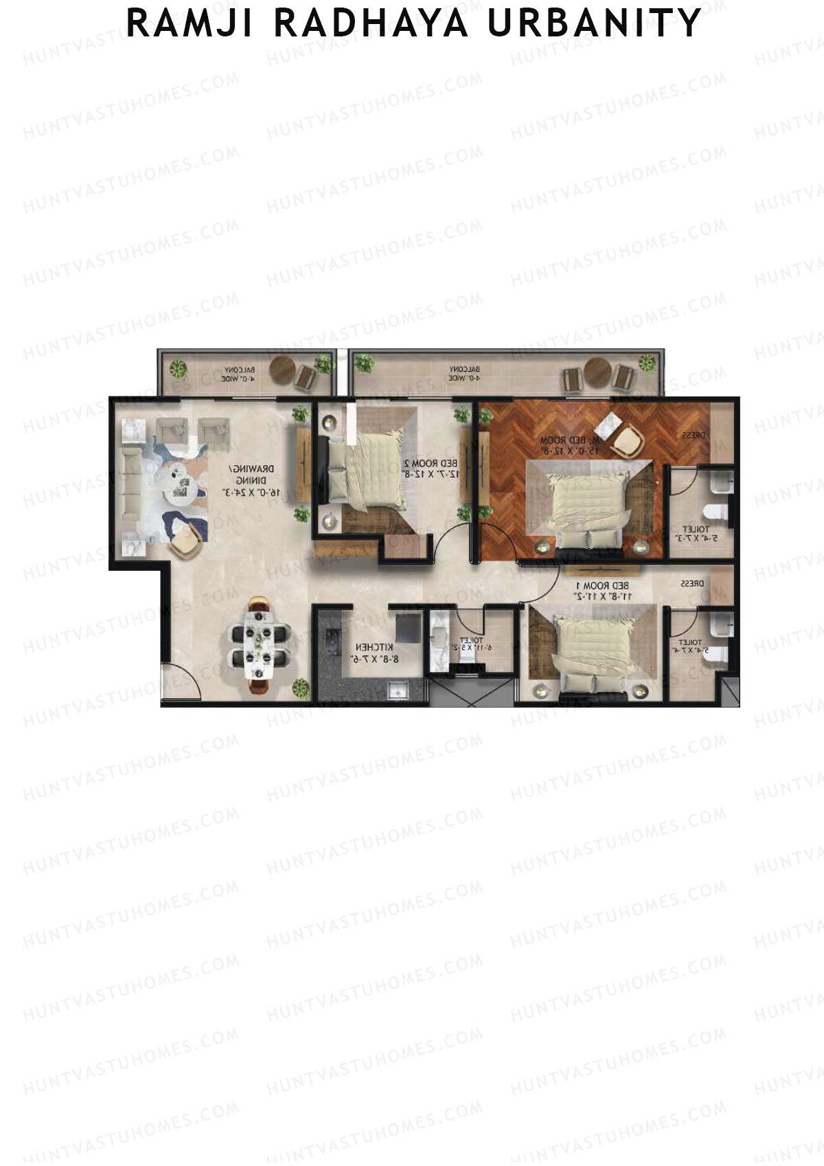Ramji Radhaya Urbanity, Tower Urbanity, Unit 6, 3BHK, Super Area 1800   sq ft 